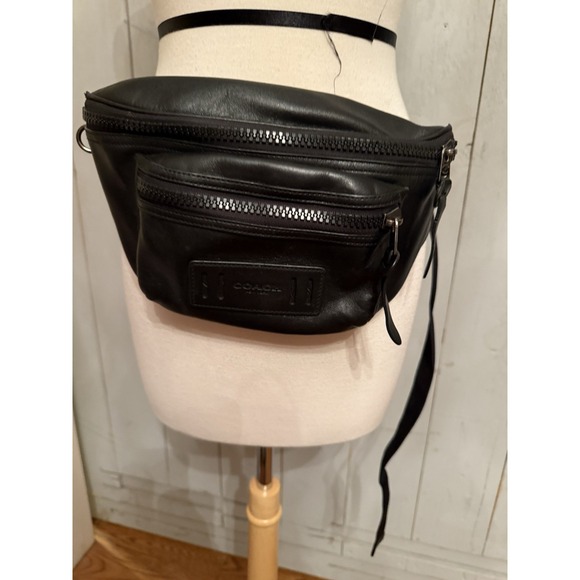 COACH Belt bag Terrain F75776 Black Leather Mesh Back Classic - Picture 4 of 10